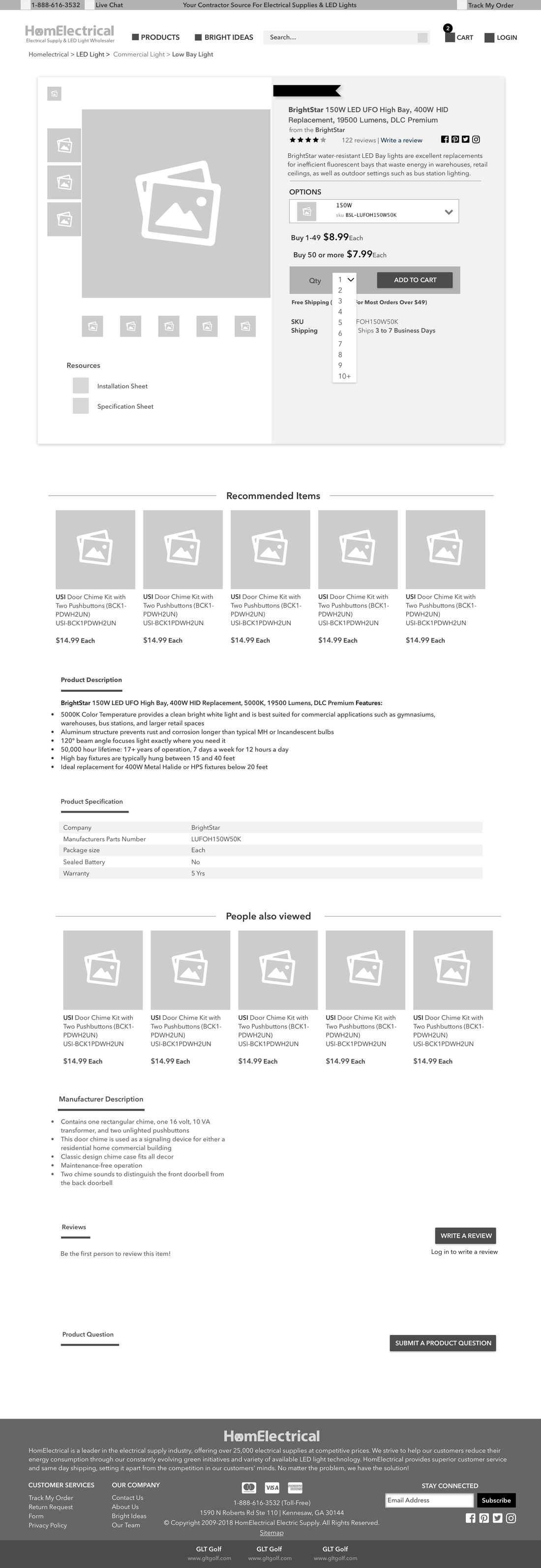 Product page wireframe