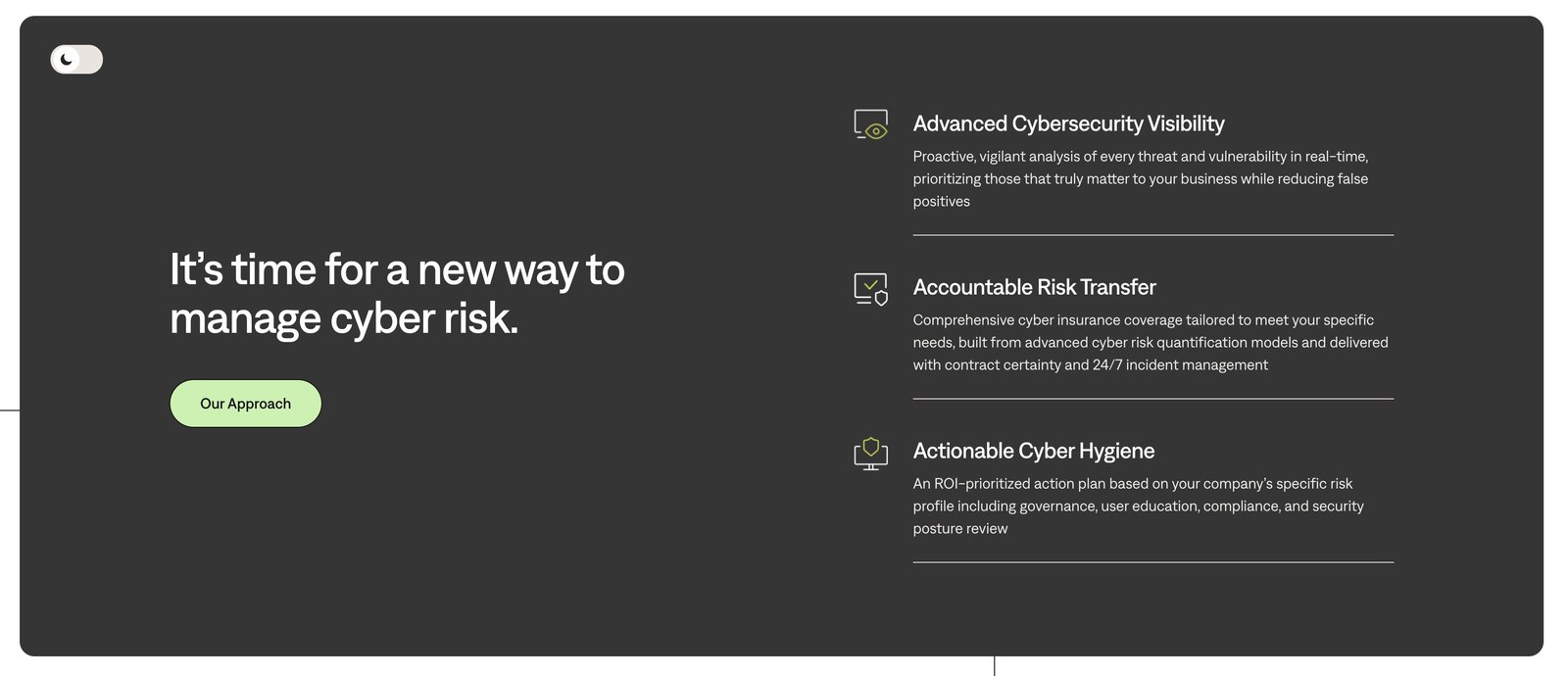 Icons on the Resilience website beside product messaging